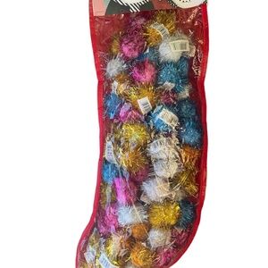 Giant Holiday Stocking Glitter Pom Pom Shiny Balls Cat Toy Loaded 72 Ball Lot